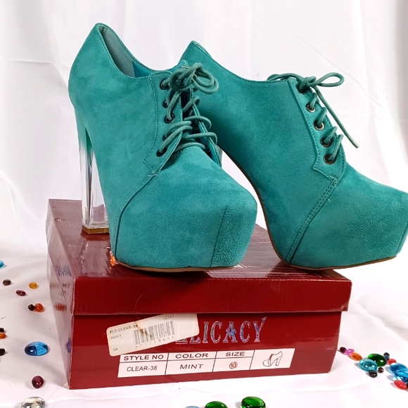 DELICACY Teal Mint Shoeboots NWT Lucie ckesr heel - Picture 4 of 9